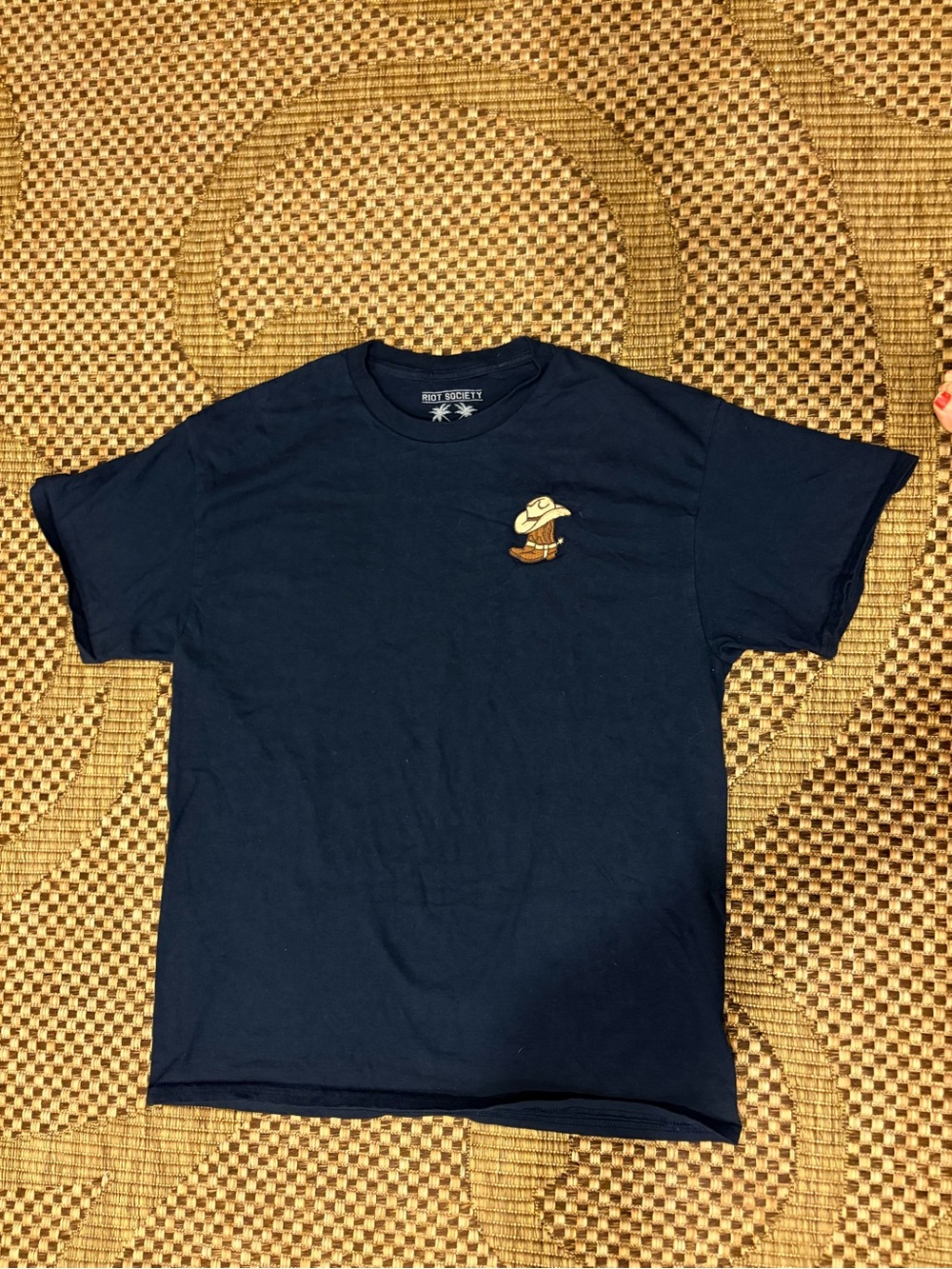 Riot Society Men's Embroidered Cowboy Boots T-Shirt Navy Short Sleeve Size L